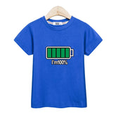3-13T Children Casual T-shirt Battery Graphic Top Boys Summer Short Sleeved Shirt O-neck Cotton Clothes